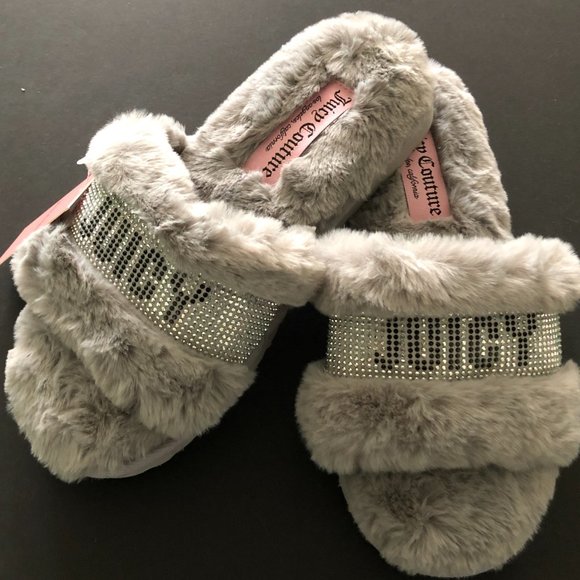 JUICY COUTURE Halo Slippers Grey Size 10 Medium - Picture 1 of 5